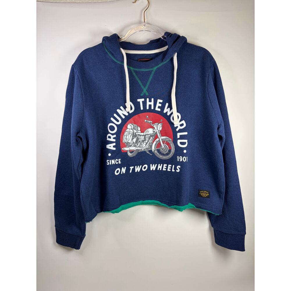 Royal Enfield Around The World Cropped Hoodie Blue Women's Size 2X NEW